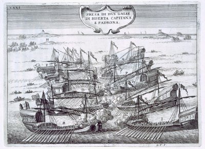 Two Galleons of Birserta Taken by the Italians in a Head to Head Sea Battle, Mainly of Galeasses, Illustration from 